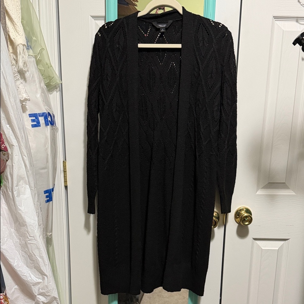 Simply Vera Vera Wang Black Cable Knit Long Cardigan Sweater S